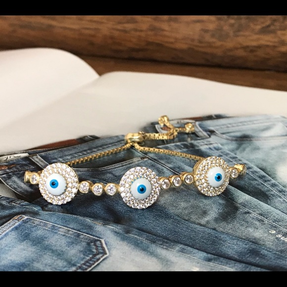 Gold evil eye tennis bracelets - Picture 2 of 6